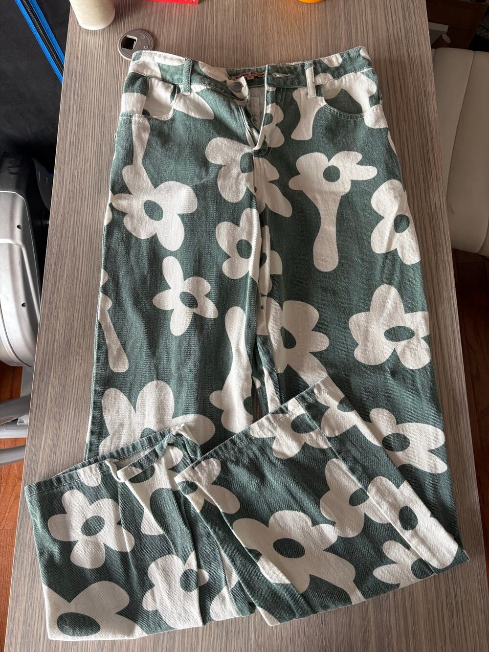 Bailey Rose Floral Wide Leg Jeans Womens M Green White High Rise Cottagecore